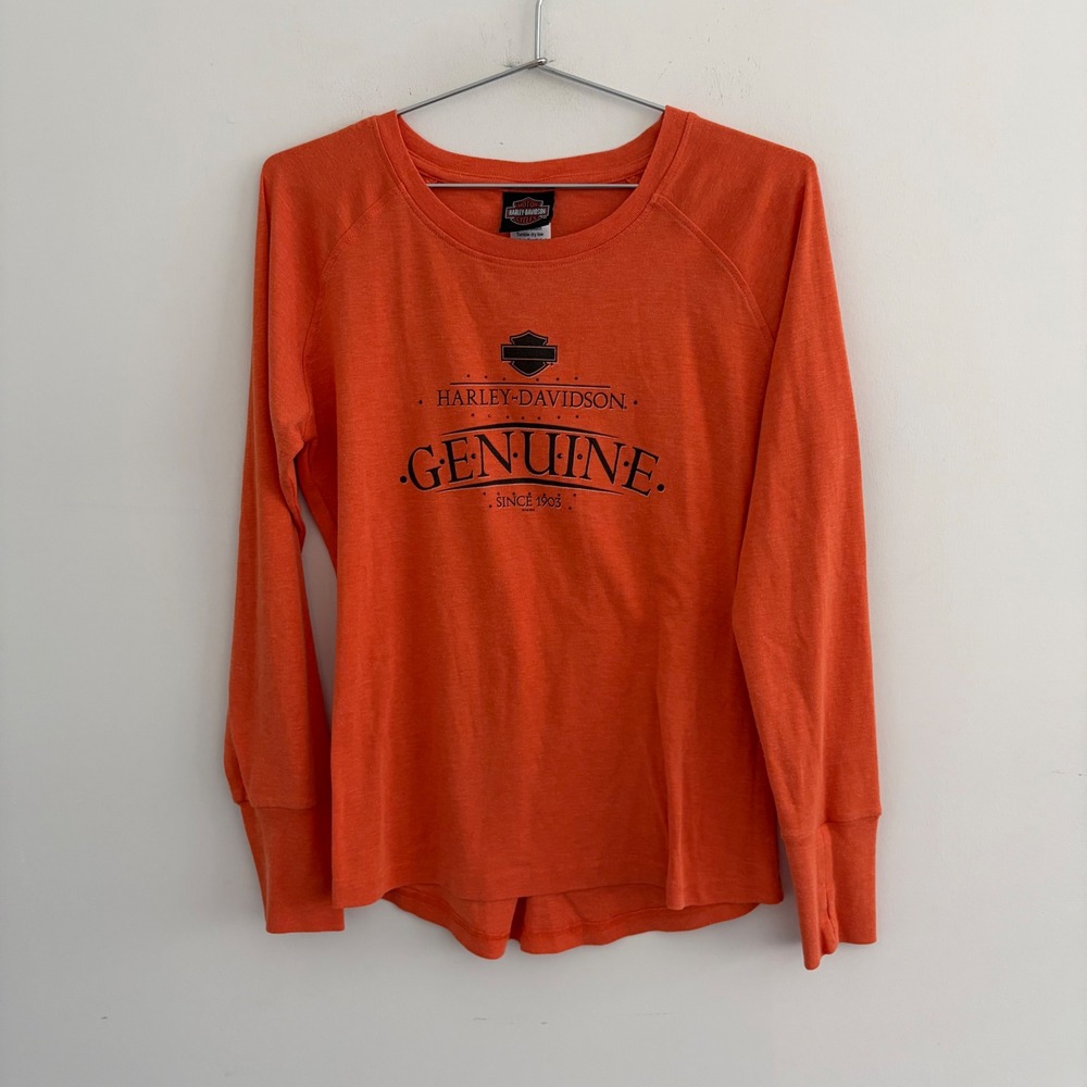 Harley-Davidson Womens Orange Long Sleeve Genuine Graphic T-Shirt Large